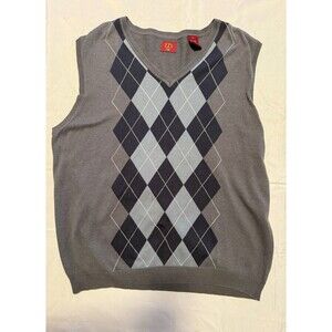 Haggar EZ's Men's Argyle V Neck Pull Over Sweater Vest Size XXL Lightweight Grey